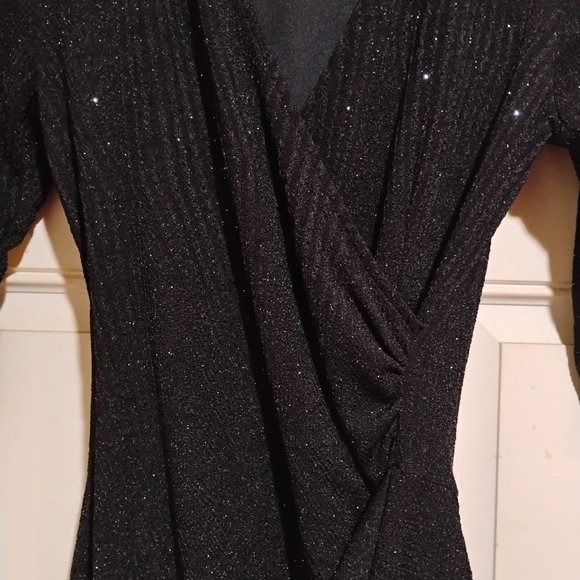 Signature By Robbie Lee Size Small Elegant Metallic Glitter Black Wrap Dress - Picture 6 of 11
